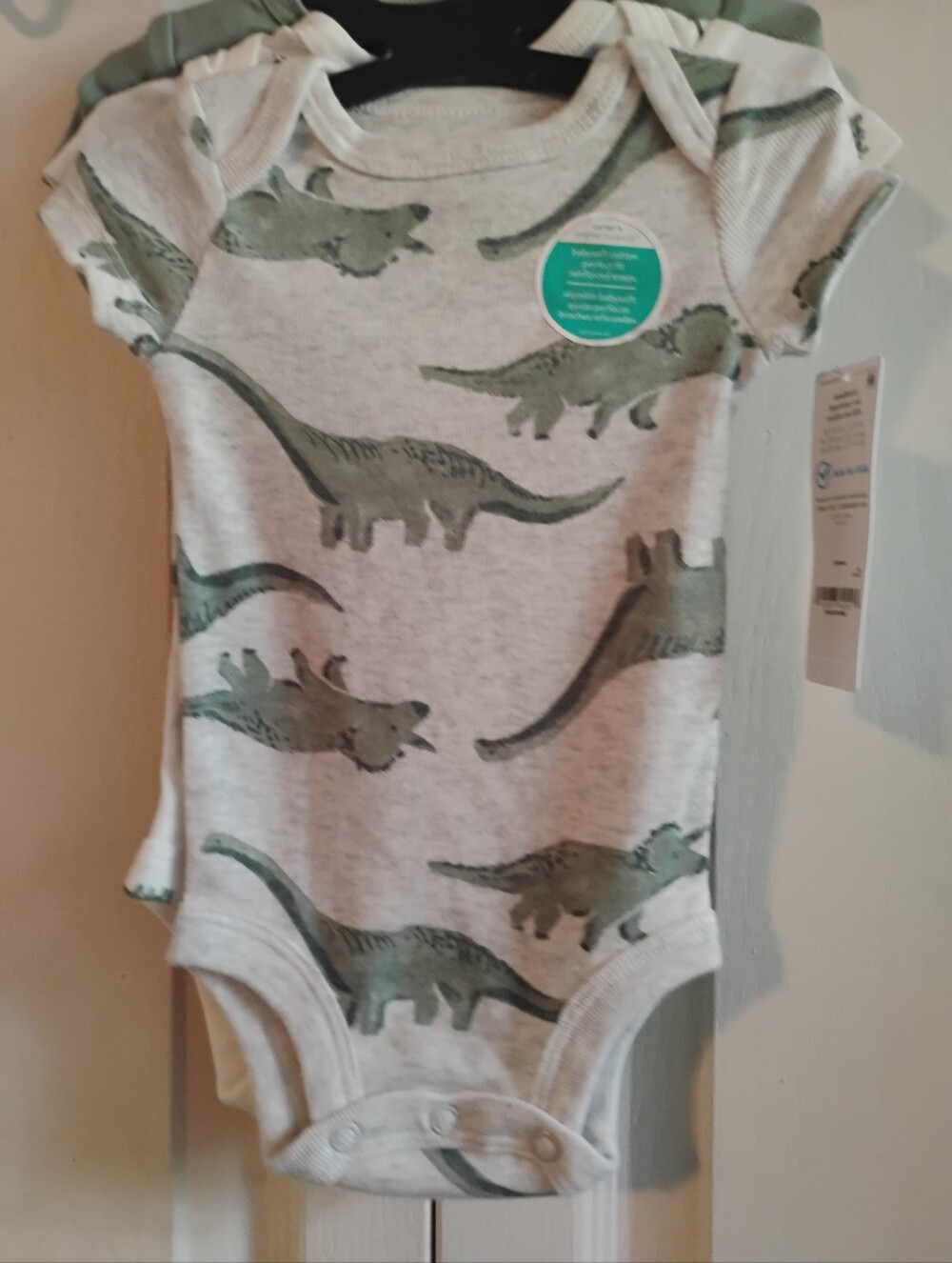 child of mine Gray and Green Dinosaur Print One-Piece Bodysuit